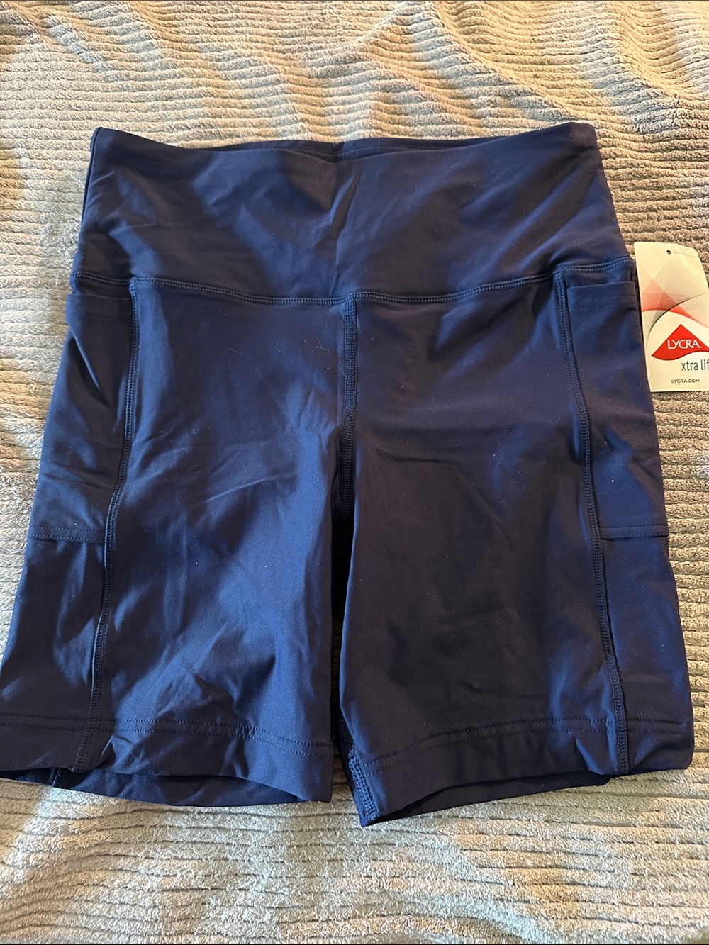 Lands' End Navy High-Waist Bike Shorts with Side Pockets